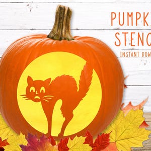 Cat Pumpkin Stencil, PRINTABLE Pumpkin Stencil, Jack O&#39; Lantern, Pumpkin Carving Stencil, Halloween Cat Pumpkin Stencil, Scary Halloween Cat