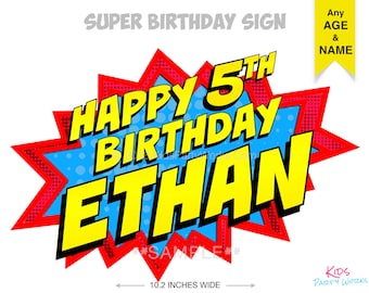 Superhero Happy Birthday, Superhero Birthday Sign, Superhero Party, Superhero Decorations, Superhero Word Bubble - Superhero Cake Topper