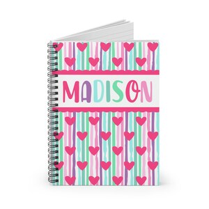 Kids Journal, Hearts Spiral Notebook, Personalized Gift For Girls, Kids Girl Birthday Gifts Valentine Cute Writing Journal Ruled Line, 8x6 image 3