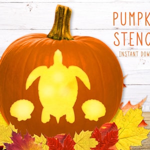Turtle Pumpkin Stencil, Sea Turtle Printable Stencil, Jack O' Lantern, Pumpkin Carving Template, Halloween Ocean Pattern, Instant Download