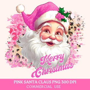 Pink Santa PNG, Pink Christmas Png, Leopard Print Santa Png, Christmas Png, Merry Christmas Png, Holiday Png, Christmas Sublimation Designs
