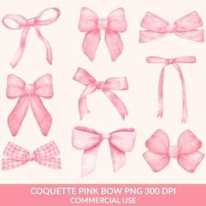 May include: Set of ten pink watercolor bows, perfect for adding a touch of elegance to your crafts and designs.  These bows are available in a variety of styles, including classic, simple, and whimsical.