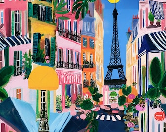 Paris Seamless Pattern JPG, Parisian Street Eiffel Tower Digital Paper, Painterly Paris Seamless Design, Chic Travel Print Digital Download