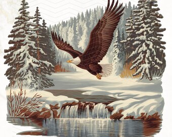 Eagle PNG, Retro Bald Eagle Wilderness Scene 90s Sweatshirt Png, Wildlife Nature Camping, Boho 90s Nostalgia Birds Of Prey Forest Nature Png
