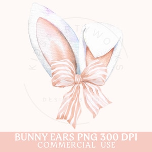 Hase PNG, Kokette Ostern, Hasenohren, Aquarell Osterhase, Clipart, Ostersublimation, Frohe Ostern PNG, Rosa Schleifenästhetik, Preppy