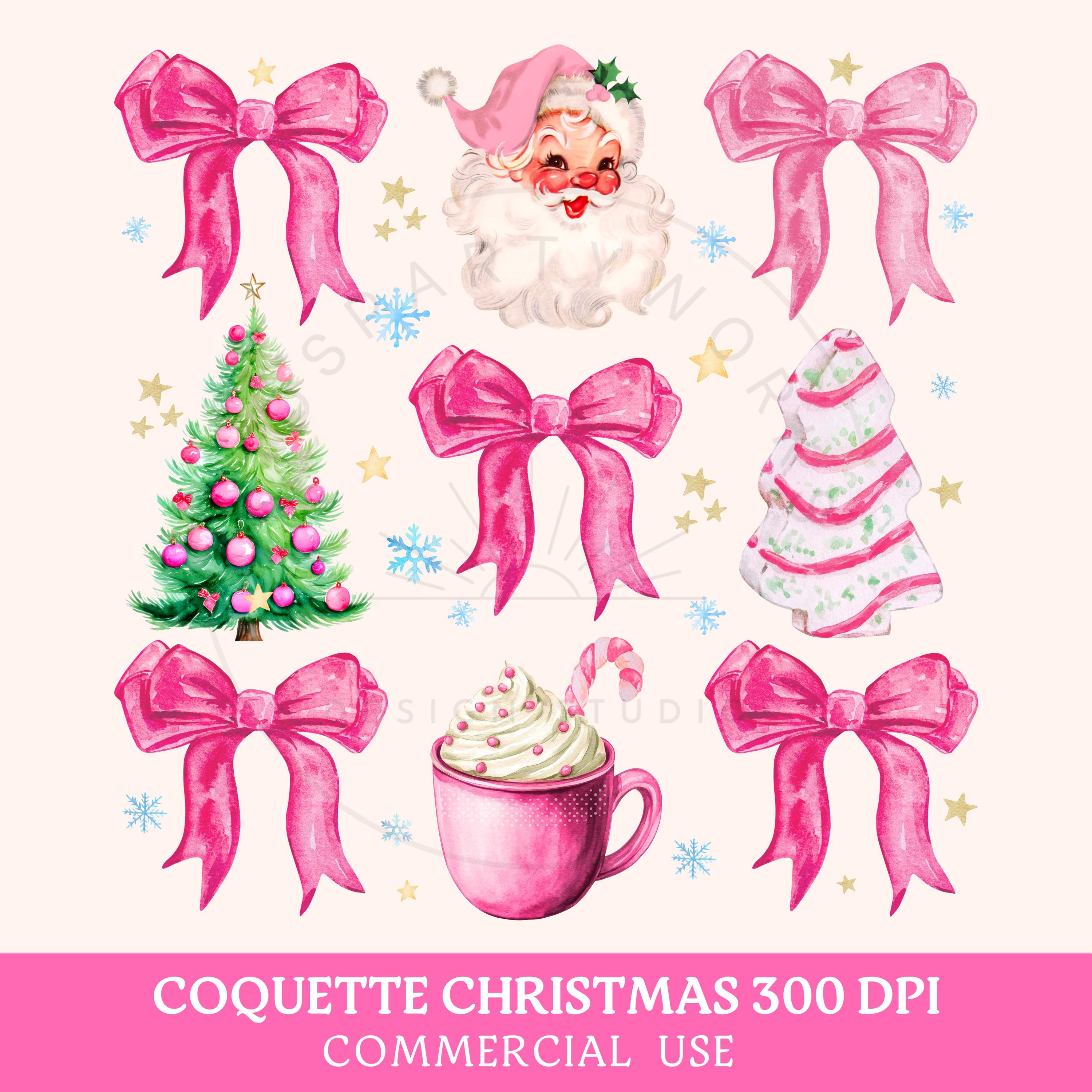 Coquette Bow PNG, Coquette Pink Bow Png, Pink Coquette Bow Png, Pink Christmas Png, Coquette Christmas Bow Holiday Png, Santa Shirt Designs