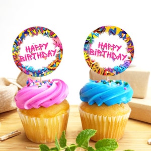 Graffiti Cupcake Toppers, Graffiti Happy Birthday Party Zubehör, Graffiti Party Etiketten, 80er 90er Hip Hop Rock Urban, Instant Download