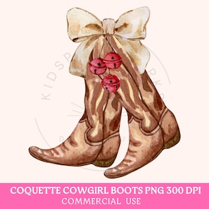 Cowgirl Boots PNG, Coquette Christmas Png, Coquette PNG, Christmas Bow, Coquette Boots Cowboy Western Boots PNG Shirt Sublimation Preppy Png