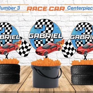Race Car Centerpiece Number 3 Personalized, Racing Birthday, Custom Race Car Centerpiece, Printable Racing Centerpiece, Printable Number 3