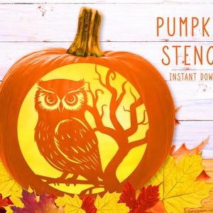 Owl Pumpkin Stencil, Pumpkin Carving Stencil, Printable Pumpkin Pattern, Jack O&#39; Lantern, Halloween Owl Pumpkin Stencil, Halloween Template
