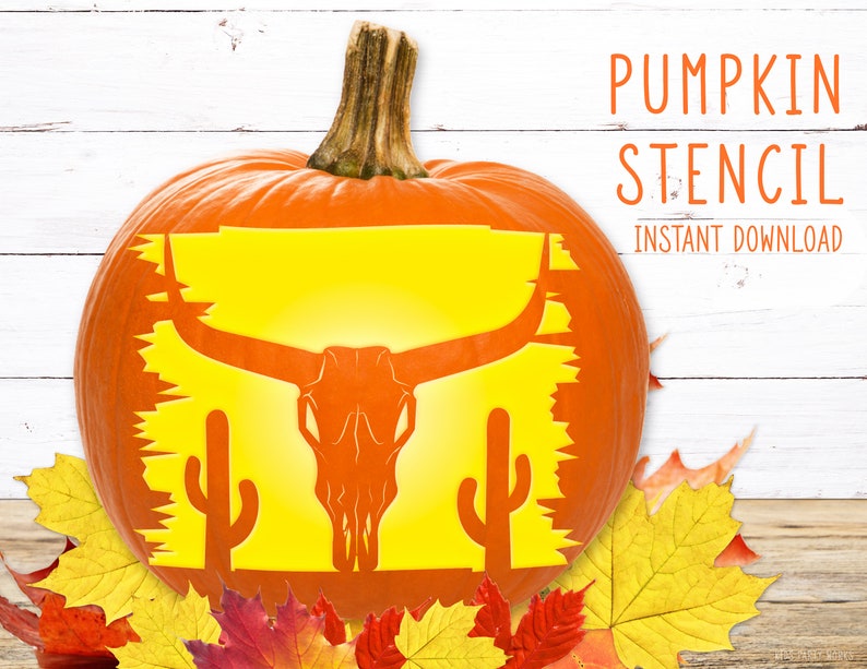 Longhorn Skull Pumpkin Stencil Printable Pumpkin Stencil Etsy