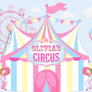 Circus Backdrop, Circus Birthday, Circus Party, Carnival Banner, Fun Fair, Big Top, Pink Circus Birthday, Personalized, Digital Printable