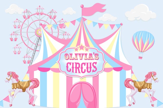 Happy Birthday Round Backdrop 7.5x7.5ft - Pink Striped Carousel Theme Photo Background For Parties