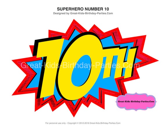 Superhero Number 10 - Superhero Printables - Superhero Birthday - Superhero Centerpiece - Superhero Decorations - Superhero Party - Party Il_570xn