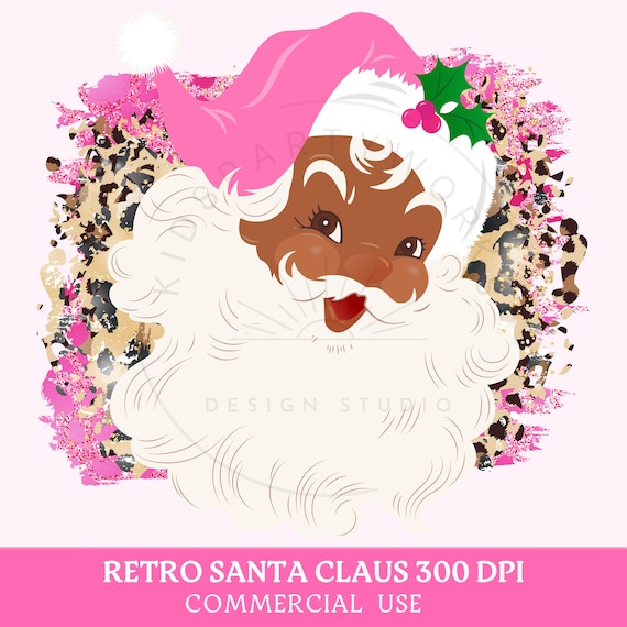 Black Santa Png, Pink Santa PNG, Pink Christmas Png, Retro Santa Leopard Print, Christmas Png, Holiday Png, Christmas Sublimation Design