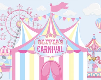 Karneval Kulisse, Karneval Geburtstag, Zirkus Party, Karneval Banner, Fun Fair, Rosa Karneval Geburtstag, personalisiert, Kinder Digitaldruck