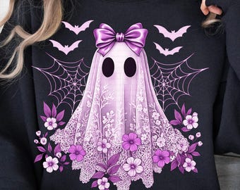 Lace Ghost Png, Floral Ghost Png, Cute Halloween Boo Lace Bow Png, Halloween Shirt Png, Halloween Ghost Png Boo Ghost Shirt PNG Sublimation