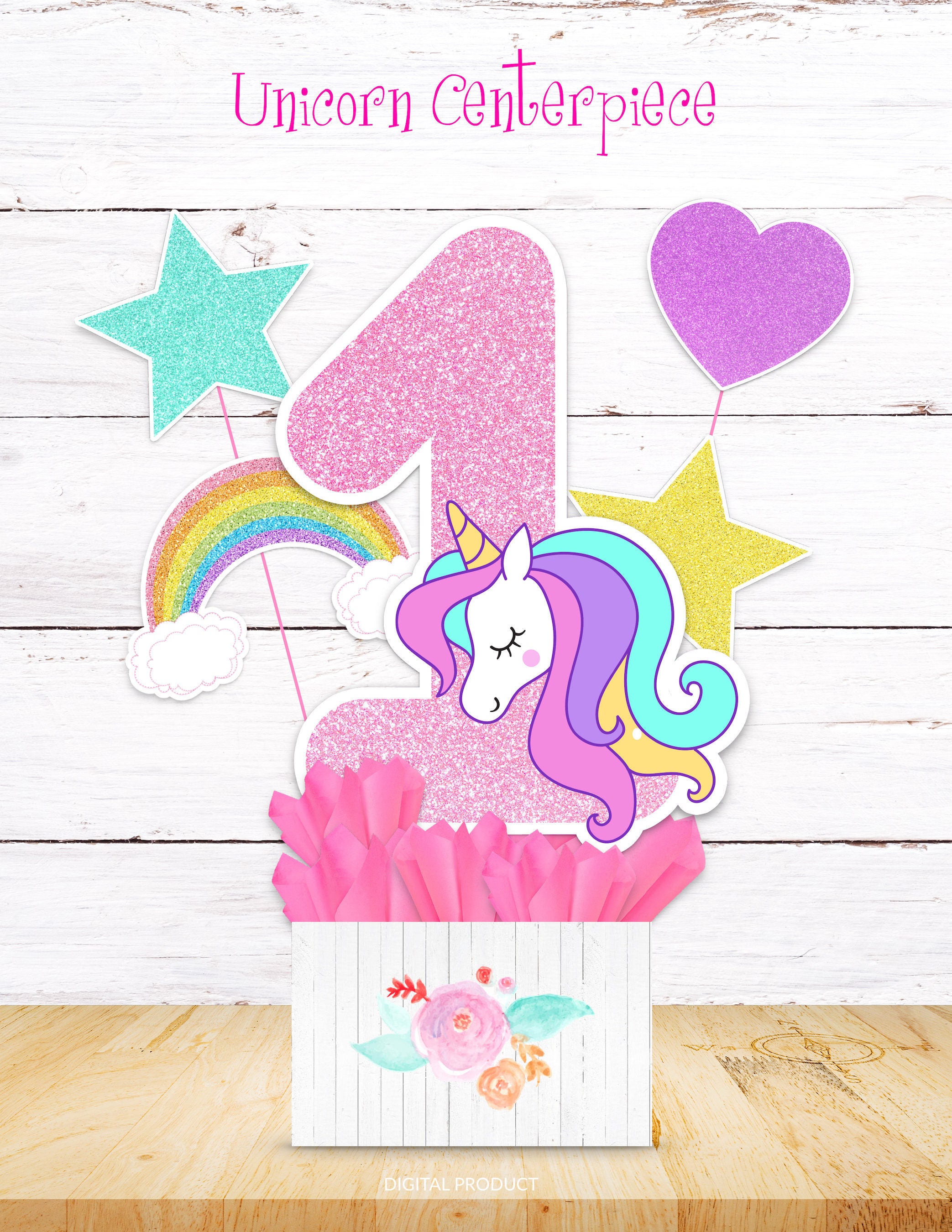 printable unicorn centerpiece number 1 unicorn birthday etsy