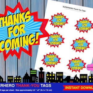 Superhero Thank-You Tags, Superhero Printables, Superhero Party, Superhero Birthday