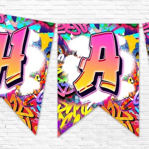 Graffiti Alphabet Banner, Graffiti Happy Birthday Party Schild, Graffiti Party Zubehör, 80er 90er Hip Hop Street Urban Rock, Instant Download