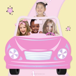 Decoraciones Para Fiesta Niñas Feliz Cumpleaños, Cartel de Carro para Fiestas, Fotomatón de Carro Rosado, Decoración de Fondo para Fiesta