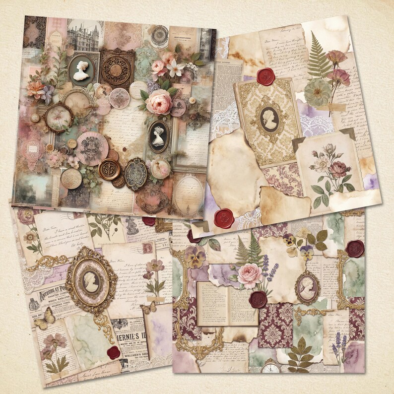 Romantic Victorian Digital Paper Seamless, 14 Romance Bookish Vintage ...