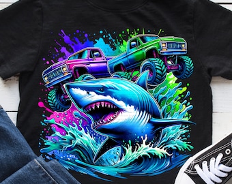 Shark Png, Trucks Shark Png Files, Shark Png Kids, Shark Shirt Designs, Big Trucks Shirt Png TShirt Sublimation Png Boys Girls Shirt Designs