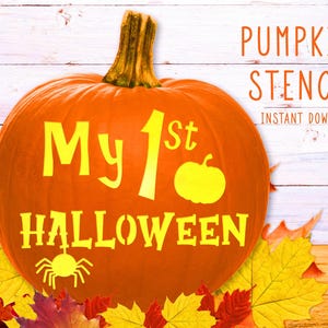My First Halloween Stencil, Baby&#39;s 1st Pumpkin, First Halloween Printable Stencil, Jack O&#39; Lantern, Pumpkin Carving Template, Digital File