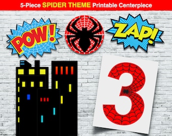 SPIDER Printable NUMBER 3 Centerpiece, Instant Download, Spider Birthday, Spider Clipart, Superhero Party Supplies, Boy Superhero Birthday
