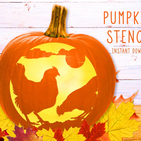 Chicken Pumpkin Stencil, Hen Printable Stencil, Jack O' Lantern, Pumpkin Carving Template, Halloween, Chickens Pattern, Instant Download