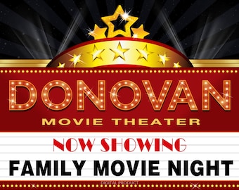Movie Theater Sign, Movie Night Party, Movie Birthday, Theater Backdrop, Marquee Backdrop, Birthday Party Backdrop, Digital Backdrop