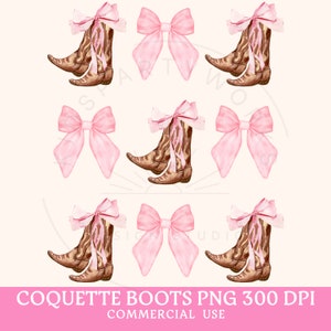 Coquette PNG, Cowgirl Boots PNG, Pink Bows Png, Cowboy, Easter PNG, Easter Shirt Sublimation, Aesthetic, Trendy, Coquette Girlie Girl image 1