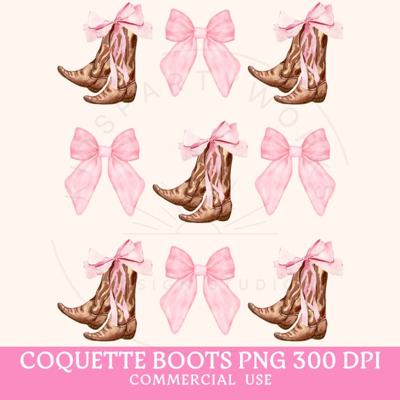 Coquette PNG, Cowgirl Boots PNG, Pink Bows Png, Cowboy, Easter PNG, Easter Shirt Sublimation, Aesthetic, Trendy, Coquette Girlie Girl