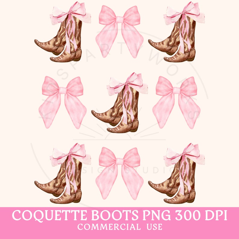Coquette PNG, Cowgirl Boots PNG, Pink Bows Png, Cowboy, Easter PNG, Easter Shirt Sublimation, Aesthetic, Trendy, Coquette Girlie Girl image 1