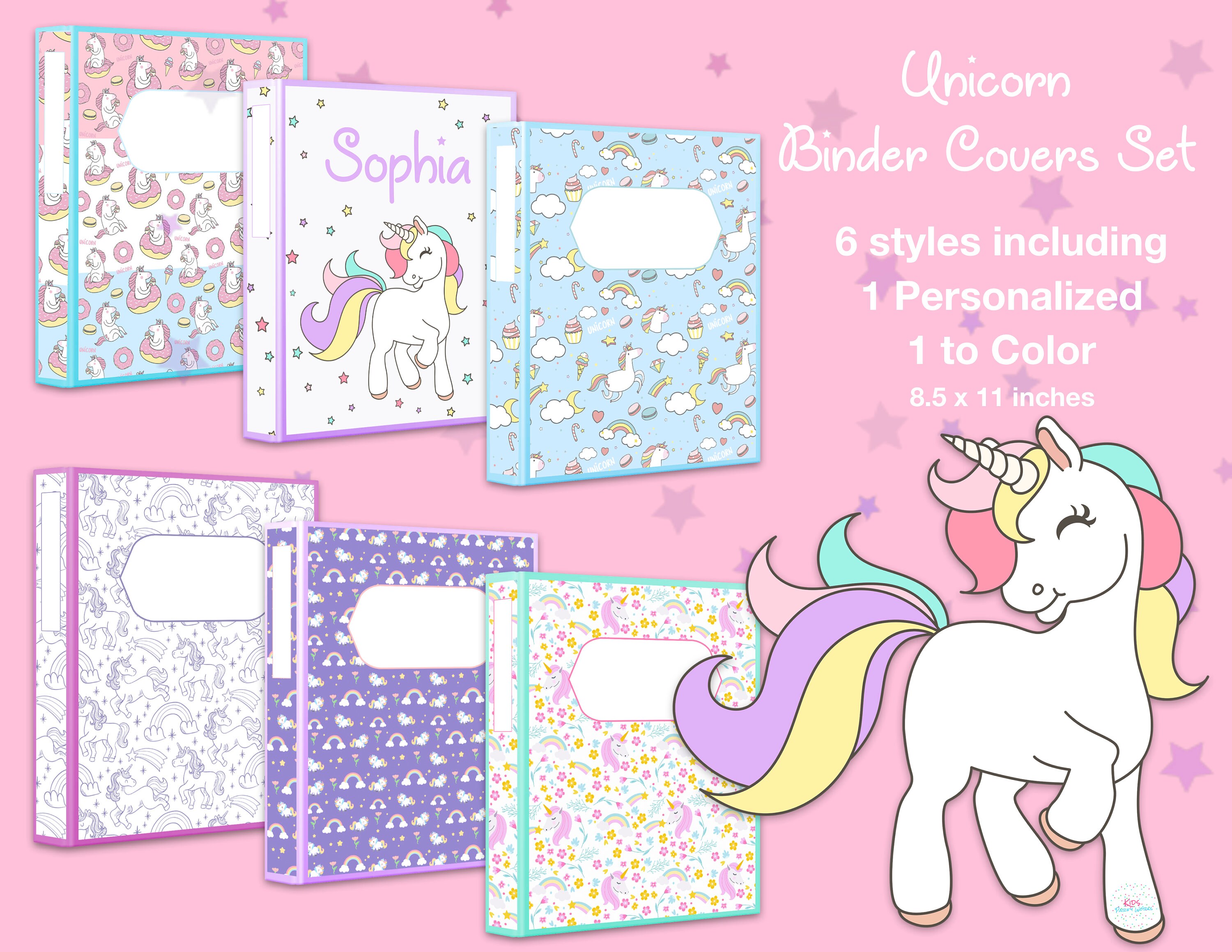 Printable BINDER Covers-unicorn Theme Set of 6 Kids SCHOOL - Etsy