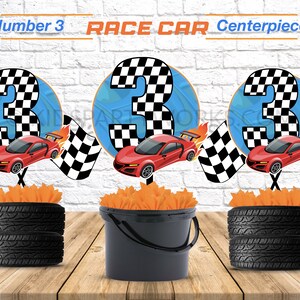 Rennwagen-Mittelstück Nummer 3, Rennsport-Geburtstag, Rennauto-Mittelstück, druckbare Rennsport-Mittelstück, druckbare Nummer 3, Instant Download
