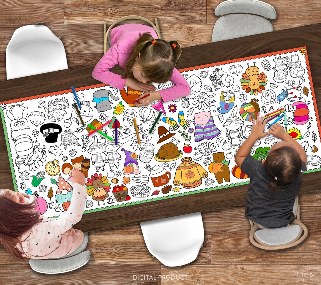 GIANT Thanksgiving Coloring Poster or Table Cover, Kids Thanksgiving ...