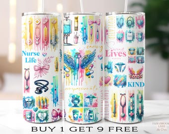 Nurse Tumbler Wrap Nurse 20 oz Skinny Tumbler Nursing Sublimation Design Digital Download Instant Digital Only, Nurse Life RN Tumbler PNG