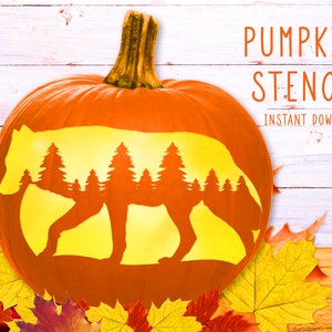 Wolf Pumpkin Stencil, Printable Pumpkin Stencil, Halloween Template, Jack O' Lantern, Pumpkin Carving Stencil, Howling Wolf Instant Download