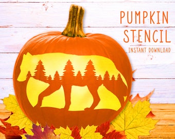 Printable Pumpkin Stencil for Carving Howling Wolf at Moon - Etsy