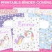 Printable BINDER Covers-unicorn Theme Set of 6 Kids SCHOOL Binder ...