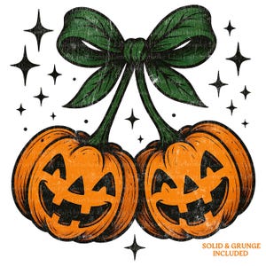 Pumpkin Cherries PNG, Coquette Pumpkins Halloween Pumpkin Png, Fall Pumpkin Png, Pumpkin Cherries Coquette Png, Retro Fall Pumpkin Bow Png