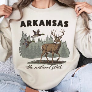 Arkansas PNG, Arkansas State Shirt Png, Retro Deer Wilderness Sweatshirt Png, Retro Animal Wildlife Boho 90s Nostalgia, The Natural State image 2