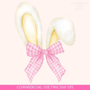 Hase PNG, Kokette Ostern, gelbe Hasenohren, Aquarell Osterhase, Clipart, Ostern Sublimation, Frohe Ostern PNG, Rosa Gingham Schleife Png