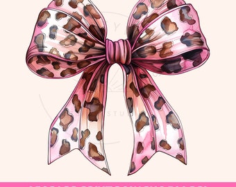 Fiocco Coquette PNG, Fiocco Leopardato PNG, Design Sublimazione Fiocco Leopardato Rosa, Fiocco Rosa Coquette PNG, Cheetah PNG, Design Maglietta Trendy PNG