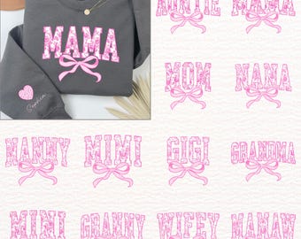 Mama PNG Bundle, Chinoiserie Coquette Schleife Png, Toile De Jouy Mama Rosa Schleife, Herz Png, Muttertag, Geschenk für Mama Png Sofort-Download