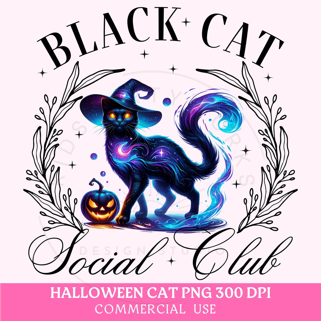 Black Cat Social Club Png Retro Halloween Png Trendy Gothic Shirt ...