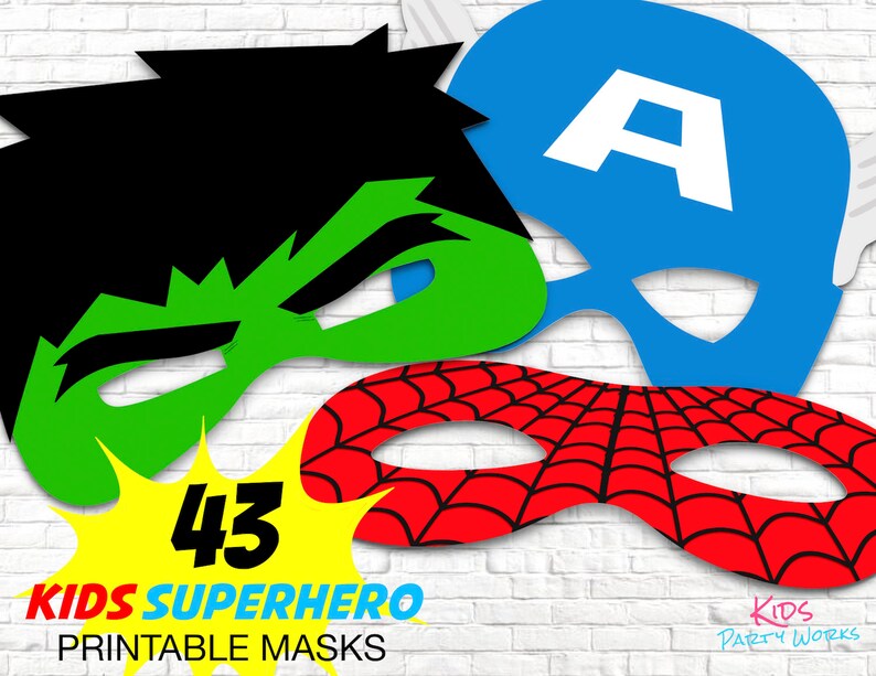 Superhero Masks-Superhero Birthday-Superhero Photo Booth Props-Party-Superhero Printable Masks-Printable-Superhero Mask-Superhero Topper-Kid image 3