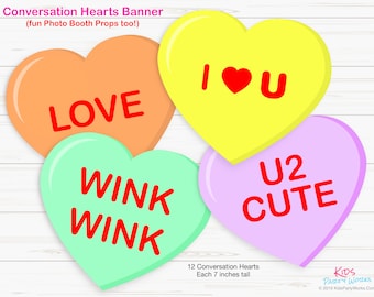 Valentines Conversation Hearts Banner, Conversation Hearts Garland, Valentine's Day Decorations, Valentines Banner, Valentine Printable