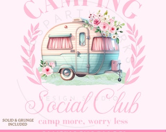 Koszulka Camping Social Club Sublimacja Projekt Cyfrowy Pobierz PNG Natychmiast TYLKO CYFROWE, Camping Modny Projekt, Camper Campfire Tshirt Projekt